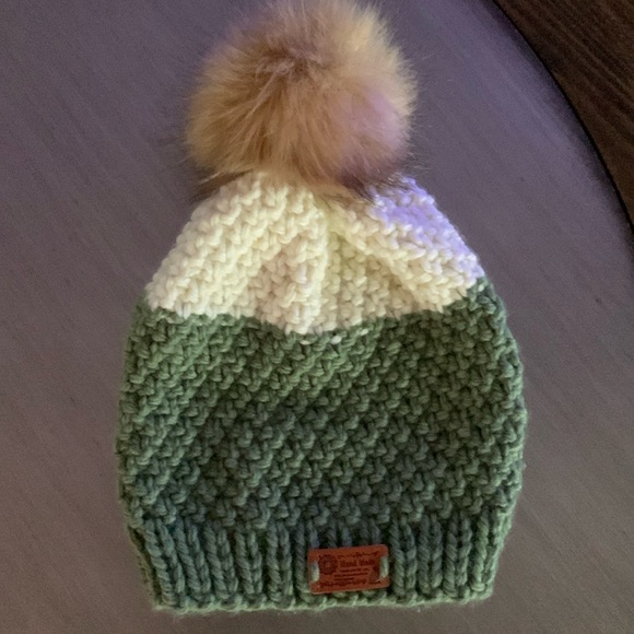 Handmade Hat I made it for you Green and Cream Knitted Beanie New - Picture 1 of 4